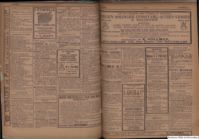 Bladzijde uit de index op de beroepen van de ‘Almanach du commerce et de l’Industrie’ van 1899.