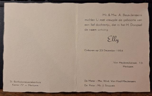 Foto van het geboortekaartje van de auteur.