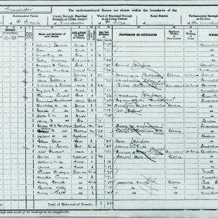 Een pagina uit de volkstelling van 1901 van een ‘civil parish’ in Manchester. 